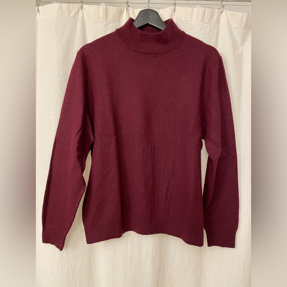 Mock neck Burgundy Wine Pullover Wool Blend Sweater